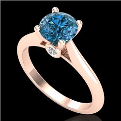 1.36 CTW Fancy Intense Blue Diamond Solitaire Art Deco Ring 18K Rose Gold - REF-227F3M - 38210