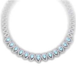 34.96 CTW Royalty Sky Topaz & VS Diamond Necklace 18K White Gold - REF-1145M5F - 39444