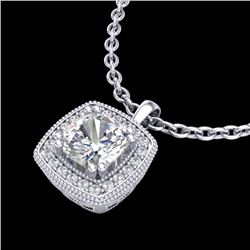1.25 CTW Cushion VS/SI Diamond Solitaire Art Deco Necklace 18K White Gold - REF-315Y2N - 37037