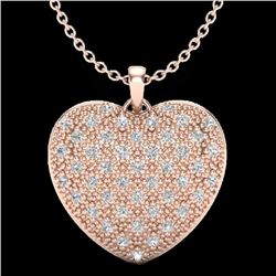 1.0 Designer CTW Micro Pave VS/SI Diamond Heart Necklace 14K Rose Gold - REF-87T3X - 20489