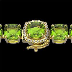 40 CTW Peridot & Micro Pave VS/SI Diamond Halo Bracelet 14K Yellow Gold - REF-259K8R - 23318