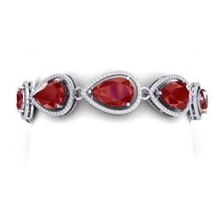 42.47 CTW Royalty Ruby & VS Diamond Bracelet 18K White Gold - REF-654M5F - 39558