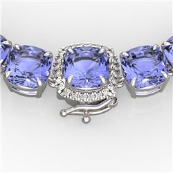 100 CTW Tanzanite & VS/SI Diamond Necklace 14K White Gold - REF-1345H3W - 23361