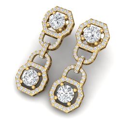 4 CTW Certified SI/I Diamond Halo Earrings 18K Yellow Gold - REF-271W4H - 40132