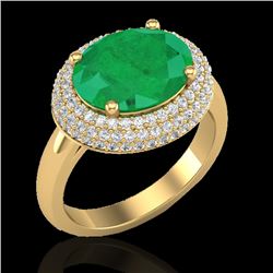 4.50 CTW Emerald & Micro Pave VS/SI Diamond Certified Ring 18K Yellow Gold - REF-119X6T - 20914