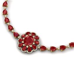 78.98 CTW Royalty Ruby & VS Diamond Necklace 18K Yellow Gold - REF-763X6T - 39173