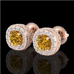 1.69 CTW Intense Fancy Yellow Diamond Art Deco Stud Earrings 18K Rose Gold - REF-180R2K - 37995