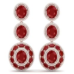 32.84 CTW Royalty Designer Ruby & VS Diamond Earrings 18K Rose Gold - REF-490R9K - 39259