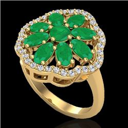 4 CTW Emerald & VS/SI Diamond Certified Cluster Designer Halo Ring 10K Yellow Gold - REF-60Y9N - 207