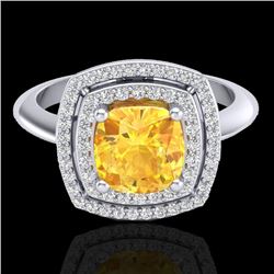 1.77 CTW Citrine & Micro VS/SI Diamond Certified Pave Halo Ring 18K White Gold - REF-63X6T - 20757
