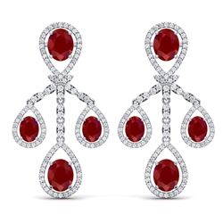 25.08 CTW Royalty Designer Ruby & VS Diamond Earrings 18K White Gold - REF-490Y9N - 38574