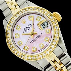 Rolex Ladies Two Tone 14K Gold/SS, Diamond Dial, Diam/Ruby Bezel, Saph Crystal - REF-363A3N