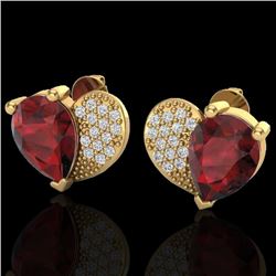 2.50 CTW Garnet & Micro Pave VS/SI Diamond Certified Earrings 10K Yellow Gold - REF-30X2T - 20076