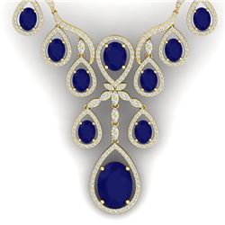 37.66 CTW Royalty Sapphire & VS Diamond Necklace 18K Yellow Gold - REF-890N9Y - 38564