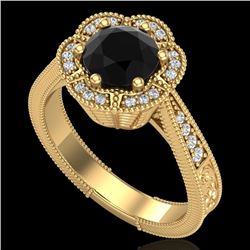 1.33 CTW Fancy Black Diamond Solitaire Engagement Art Deco Ring 18K Yellow Gold - REF-89X3T - 37956