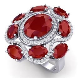 9.86 CTW Royalty Designer Ruby & VS Diamond Ring 18K White Gold - REF-218N2Y - 39294