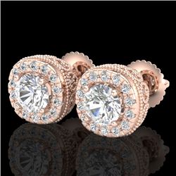 1.69 CTW VS/SI Diamond Solitaire Art Deco Stud Earrings 18K Rose Gold - REF-263Y6N - 37119