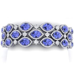 48.16 CTW Royalty Tanzanite & VS Diamond Bracelet 18K White Gold - REF-1236X4T - 38895