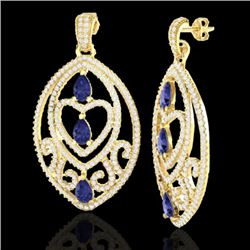 7 CTW Tanzanite & Micro Pave VS/SI Diamond Heart Earrings 18K Yellow Gold - REF-381X8T - 21164