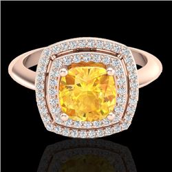 1.77 CTW Citrine & Micro VS/SI Diamond Certified Pave Halo Ring 14K Rose Gold - REF-54N5Y - 20756