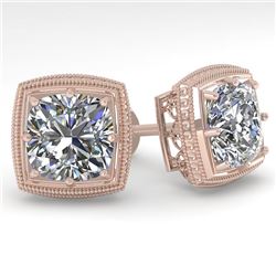 2 CTW VS/SI Cushion Cut Diamond Stud Earrings Deco 18K Rose Gold - REF-581X3T - 35987