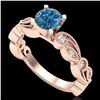 Image 1 : 1.01 CTW Fancy Intense Blue Diamond Solitaire Art Deco Ring 18K Rose Gold - REF-143T6X - 38273