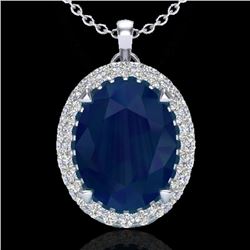 2.75 CTW Sapphire & Micro VS/SI Diamond Halo Solitaire Necklace 18K White Gold - REF-60W2H - 20598