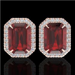 12 CTW Garnet And Micro Pave VS/SI Diamond Certified Halo Earrings 14K Rose Gold - REF-65W6H - 21226