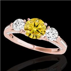 1.75 CTW Certified Si Fancy Intense Yellow Diamond 3 Stone Ring 10K Rose Gold - REF-236W4H - 35357