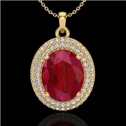 4.50 CTW Ruby & Micro Pave VS/SI Diamond Certified Necklace 18K Yellow Gold - REF-120Y9N - 20572