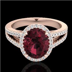 3 CTW Garnet & Micro VS/SI Diamond Certified Halo Solitaire Ring 14K Rose Gold - REF-57Y6N - 20940