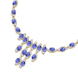 65.60 CTW Royalty Tanzanite & VS Diamond Necklace 18K Yellow Gold - REF-1345W5H - 39005