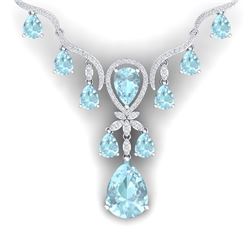 39.14 CTW Royalty Sky Topaz & VS Diamond Necklace 18K White Gold - REF-618N2Y - 38598