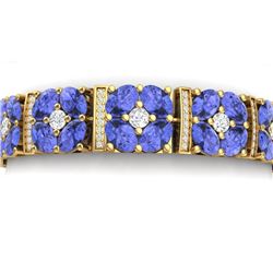 36.98 CTW Royalty Tanzanite & VS Diamond Bracelet 18K Yellow Gold - REF-718M2F - 39023