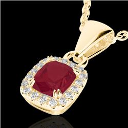 1.25 CTW Ruby & Micro Pave VS/SI Diamond Certified Halo Necklace 10K Yellow Gold - REF-30T4X - 22889