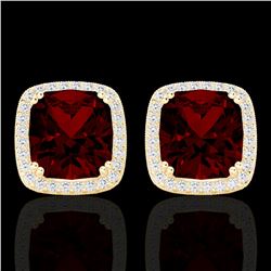 6 CTW Garnet & Micro Pave VS/SI Diamond Halo Solitaire Earrings 18K Yellow Gold - REF-76W4H - 22805