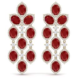 35.15 CTW Royalty Designer Ruby & VS Diamond Earrings 18K Yellow Gold - REF-590M9F - 38927