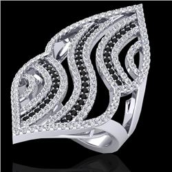 2 CTW Micro Pave Black & White VS/SI Diamond Designer Ring 14K White Gold - REF-162Y5N - 20867