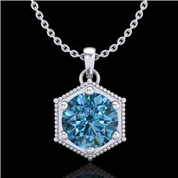 0.82 CTW Fancy Intense Blue Diamond Solitaire Art Deco Necklace 18K White Gold - REF-114X5T - 38048