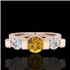 Image 2 : 2.3 CTW Intense Fancy Yellow Diamond Micro Pave 3 Stone Ring 18K Rose Gold - REF-236N4Y - 37645