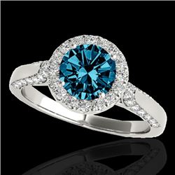 1.5 CTW SI Certified Fancy Blue Diamond Solitaire Halo Ring 10K White Gold - REF-176X4T - 33567