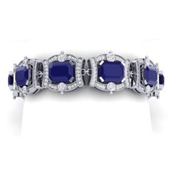 43.87 CTW Royalty Sapphire & VS Diamond Bracelet 18K White Gold - REF-763K6R - 38781