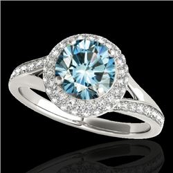 1.6 CTW SI Certified Fancy Blue Diamond Solitaire Halo Ring 10K White Gold - REF-178W2H - 34119