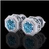 Image 1 : 1.07 CTW Fancy Intense Blue Diamond Art Deco Stud Earrings 18K White Gold - REF-118M2F - 37936