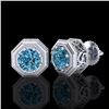 Image 2 : 1.07 CTW Fancy Intense Blue Diamond Art Deco Stud Earrings 18K White Gold - REF-118M2F - 37936