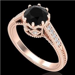 1.25 CTW Fancy Black Diamond Solitaire Engagement Art Deco Ring 18K Rose Gold - REF-100R2K - 37521