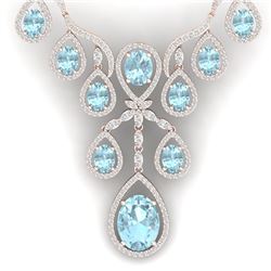 37.91 CTW Royalty Sky Topaz & VS Diamond Necklace 18K Rose Gold - REF-800M2F - 38566