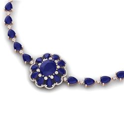 78.98 CTW Royalty Sapphire & VS Diamond Necklace 18K Rose Gold - REF-690K9R - 39175