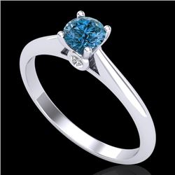 0.40 CTW Intense Blue Diamond Solitaire Engagement Art Deco Ring 18K White Gold - REF-80N2Y - 38181