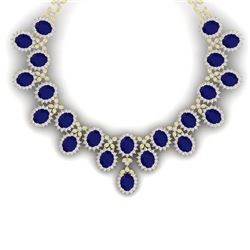 81 CTW Royalty Sapphire & VS Diamond Necklace 18K Yellow Gold - REF-1563T6X - 38627